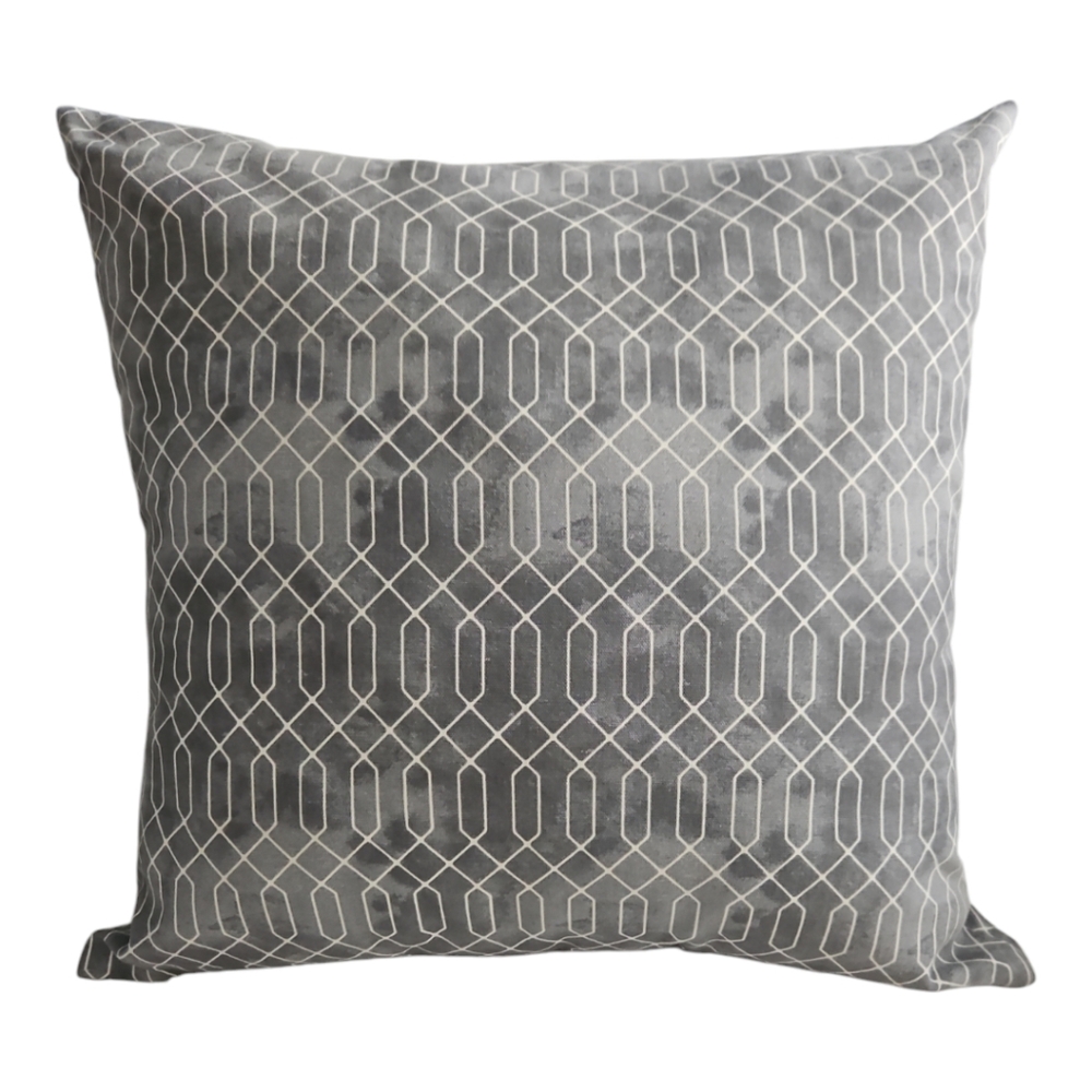 NEW: Gray & White Geometric Print   Cotton Throw Pillow